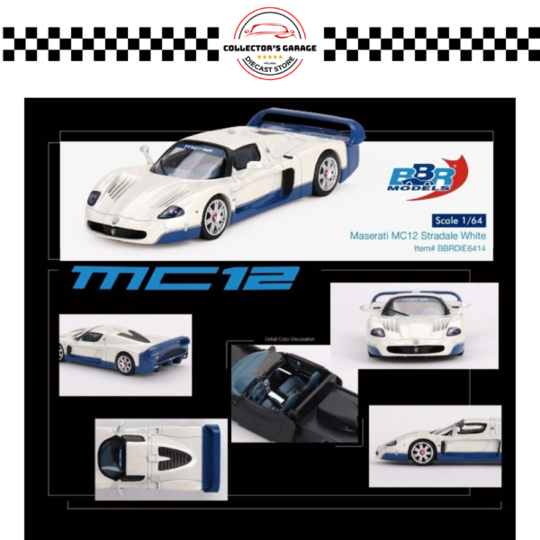BBRDIE6414 BBR MODELS 1/64 MASERATI MC12 STRADALE PEARL WHITE