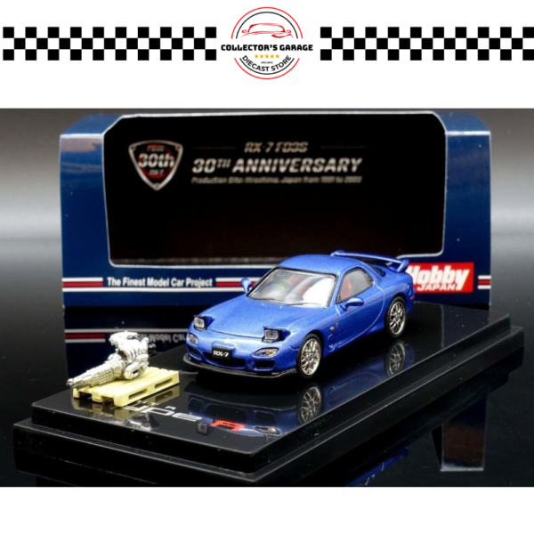 HOBBY JAPAN 1/64 MAZDA RX-7 (FD3S) SPIRIT R TYPE A WITH ENGINE DISPLAY MODEL BLUE MICA