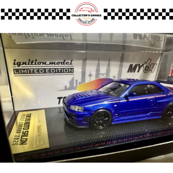 IG3838 (4) IGNITION MODEL 1/64 NISSAN SKYLINE GT-R R34 V-SPEC II BLUE METALLIC (TOKYO AUTO SALON KUALA LUMPUR 2025 EXCLUSIVE)