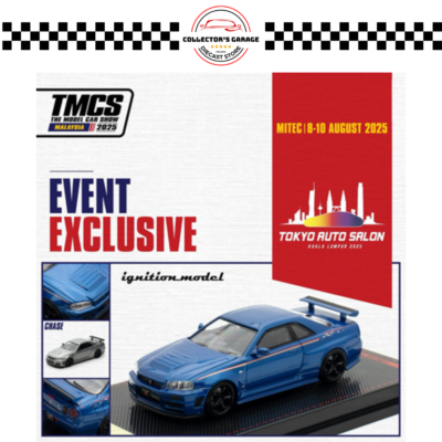IGNITION MODEL 1/64 NISSAN SKYLINE GT-R R34 V-SPEC II BLUE METALLIC (TOKYO AUTO SALON KUALA LUMPUR 2025 EXCLUSIVE)