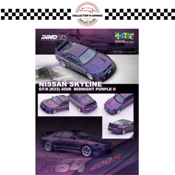 IN64-400R-HKTS23 (2) INNO64 1/64 NISSAN SKYLINE GT-R (R33) NISMO 400R MIDNIGHT PURPLE LL HK TOYCAR 2023 SPECIAL EDITION