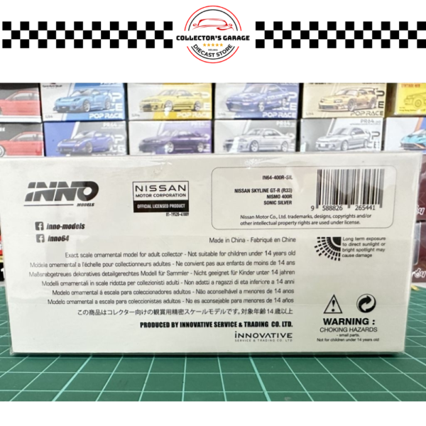 IN64-400R-SIL (2) INNO64 1/64 NISSAN SKYLINE GT-R (R33) NISMO 400R SONIC SILVER