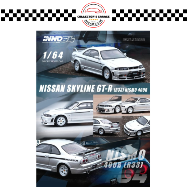 IN64-400R-SIL (5) INNO64 1/64 NISSAN SKYLINE GT-R (R33) NISMO 400R SONIC SILVER