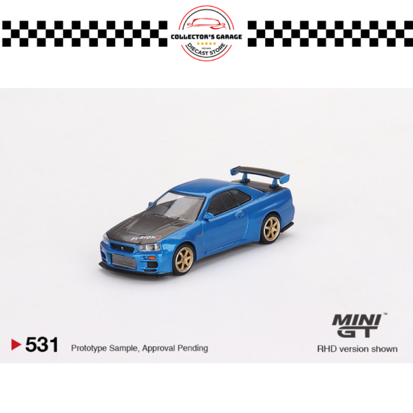 MGT00531 (5) MINI GT 1/64 #531 NISSAN SKYLINE GT-R (R34) TOP SECRET BAYSIDE BLUE RHD