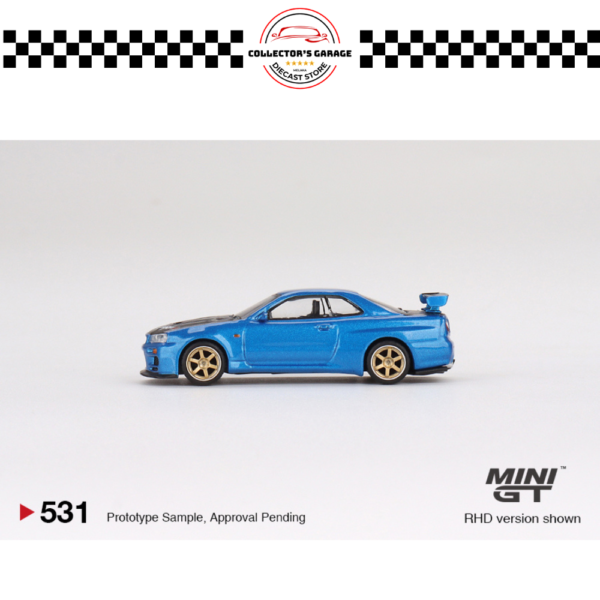 MGT00531 (7) MINI GT 1/64 #531 NISSAN SKYLINE GT-R (R34) TOP SECRET BAYSIDE BLUE RHD