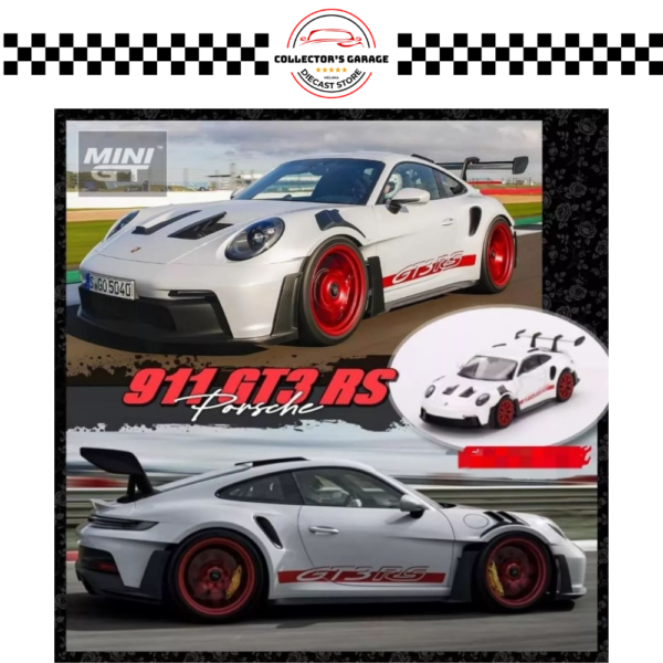 MGT00630 (5) MINI GT 1/64 #630 PORSCHE 911 (992) GT3 RS WHITE WITH PYRO RED ACCENT PACKAGE