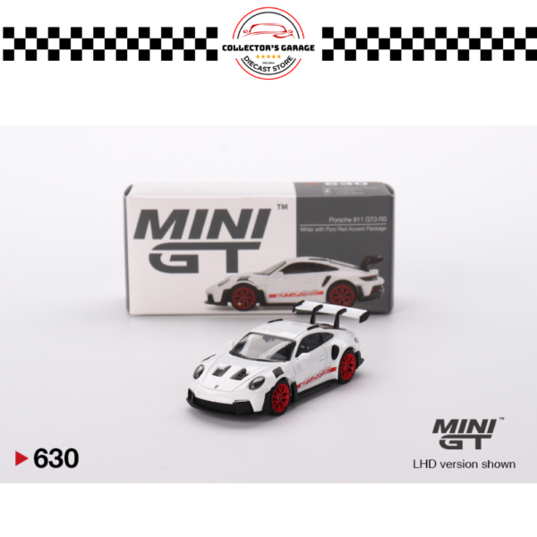 MGT00630 (6) MINI GT 1/64 #630 PORSCHE 911 (992) GT3 RS WHITE WITH PYRO RED ACCENT PACKAGE