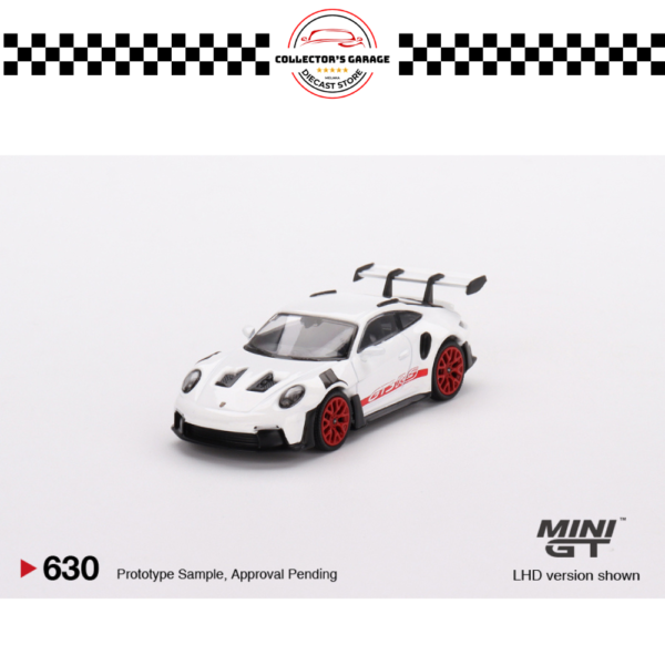 MGT00630 (7) MINI GT 1/64 #630 PORSCHE 911 (992) GT3 RS WHITE WITH PYRO RED ACCENT PACKAGE