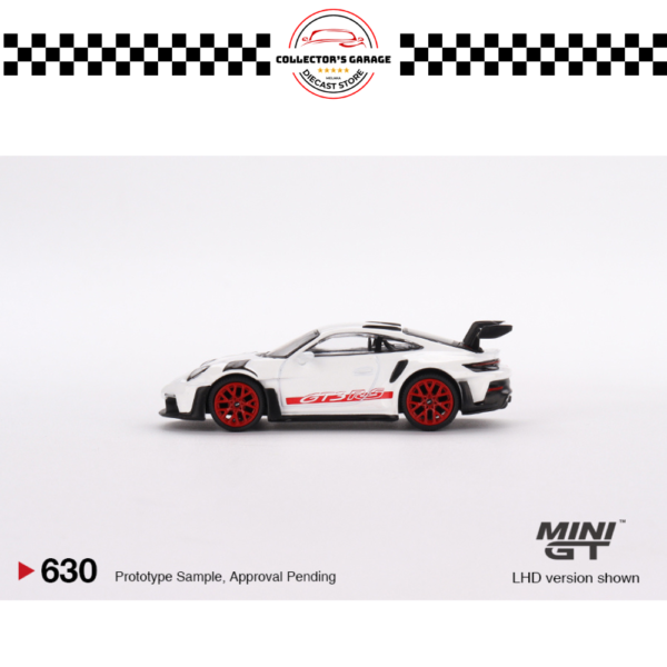 MGT00630 (9) MINI GT 1/64 #630 PORSCHE 911 (992) GT3 RS WHITE WITH PYRO RED ACCENT PACKAGE