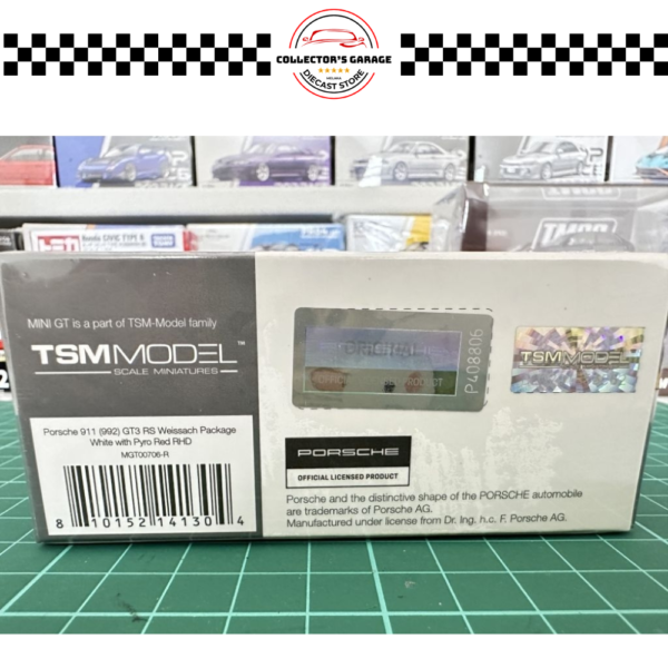 MINI GT 1/64 #706 PORSCHE 911 (992) GT3 RS WEISSACH PACKAGE WHITE WITH PYRO RED