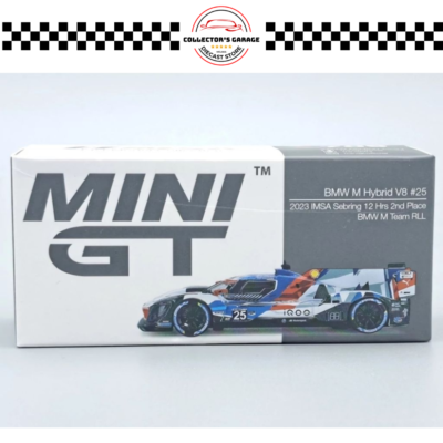 MINI GT 1/64 #709 BMW M HYBRID V8 #25 BMW M TEAM RLL 2023 IMSA SEBRING 12 HRS 2ND PLACE